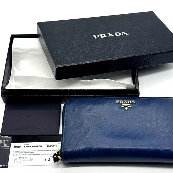 PRADA Long Wallet Saffiano Leather Blue Purse Authentic EUC - Picture 1 of 15
